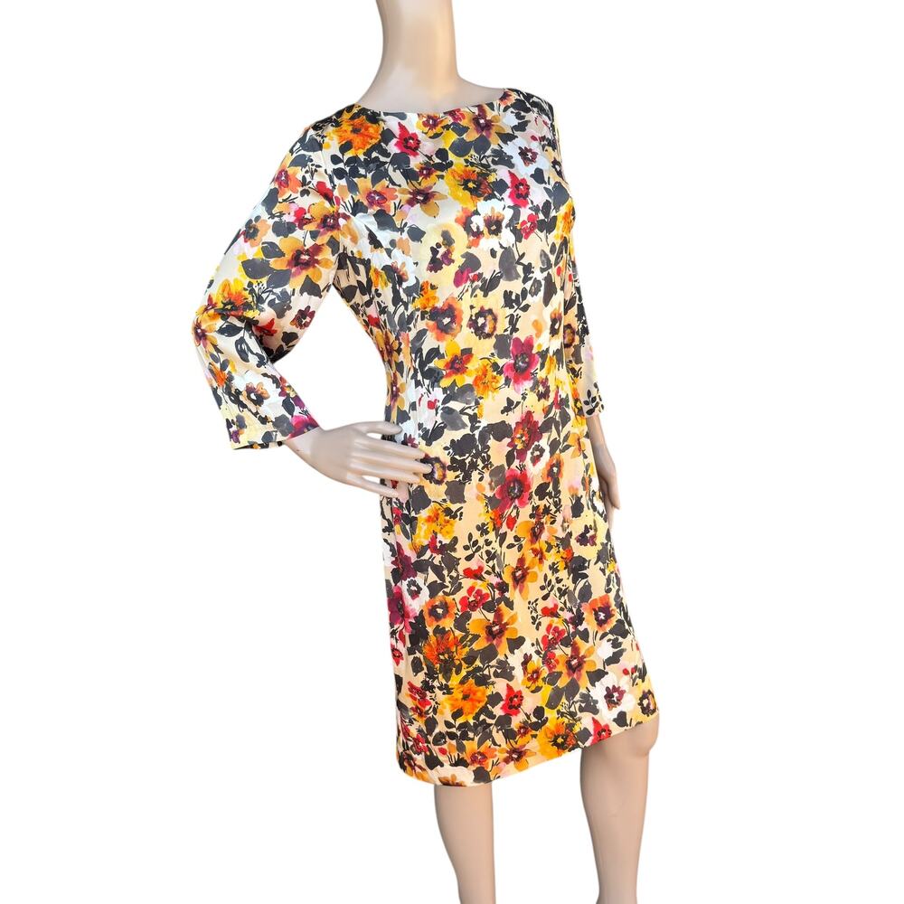 ST JOHN COLLECTION Resort 2018 Silk Stretch Floral Boat Neck Sheath Dress Sz 8